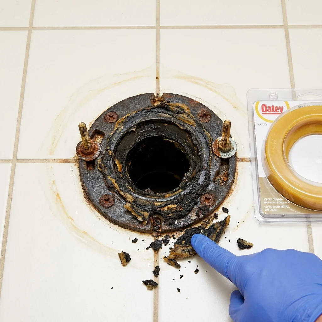 Failed wax ring showing water seepage at the base of a toilet in a Greenville, NY home