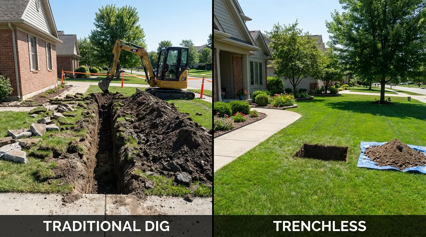 Trenchless sewer repair with minimal yard damage versus traditional excavation in Greenville, NY
